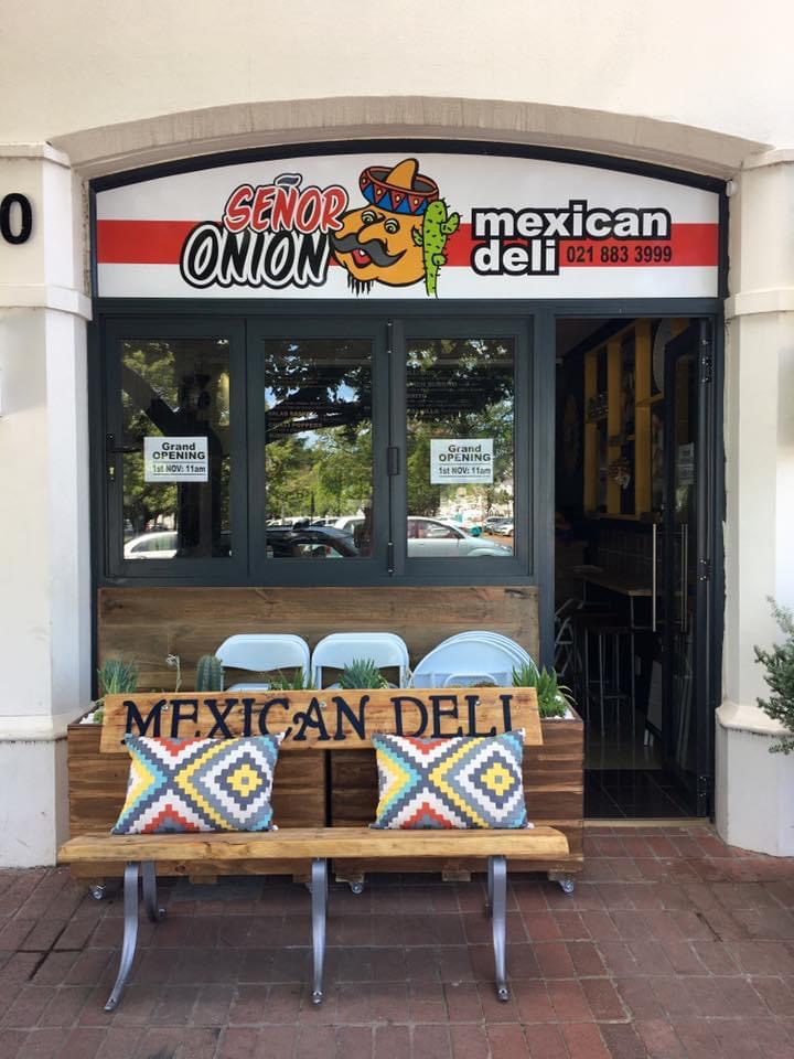 The front facade of Senor Onion Mexican Deli shop in Stellenbosch with interior design and shopfitting undertaken by Lace Interiors.
