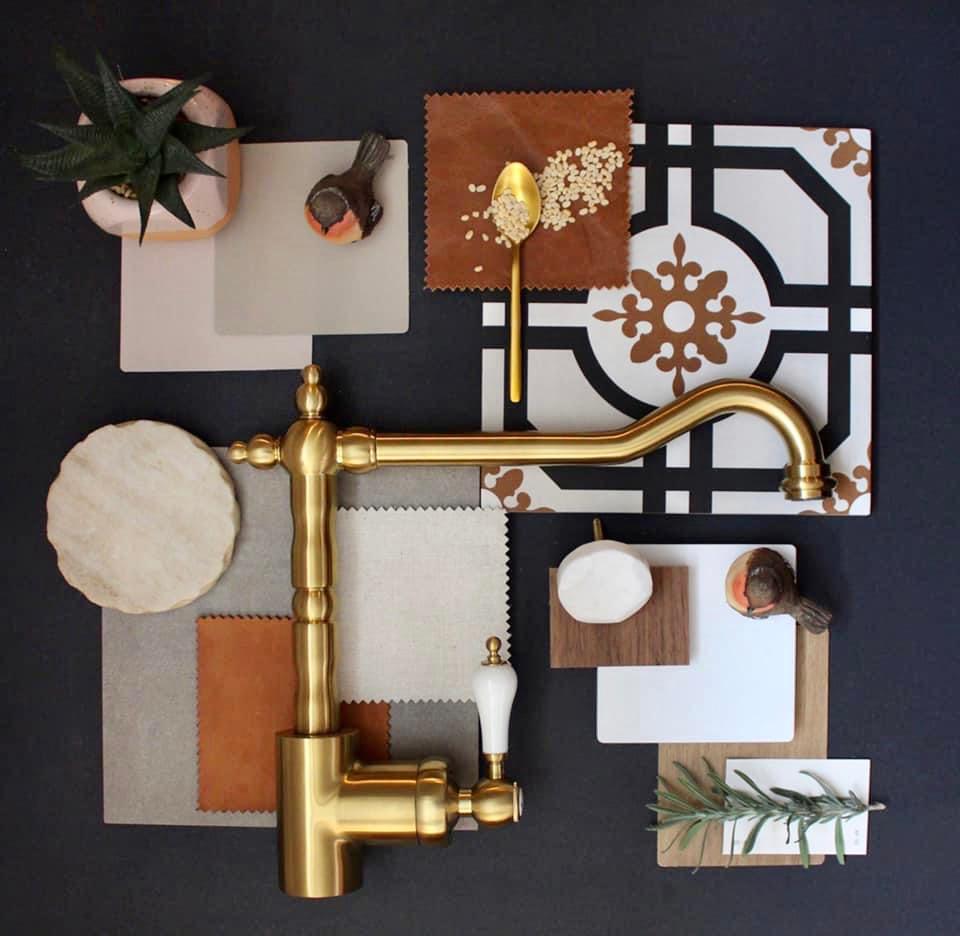 Moodboard elements and swatches put together for home interior decoration